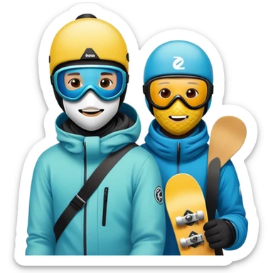 2 guys masks snowboarding birthday sticker