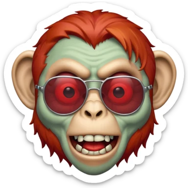 Zombie monkey with sun glasses and red hair and joker nose hungry  sticker