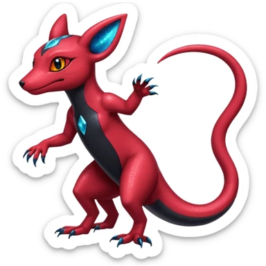 Anthropomorphic Shiny Sparkly Red Colorful Dark Shiny Exotic Salandit-Salazzle-Umbreon-Fakémon-hybrid-creature (full body)  sticker