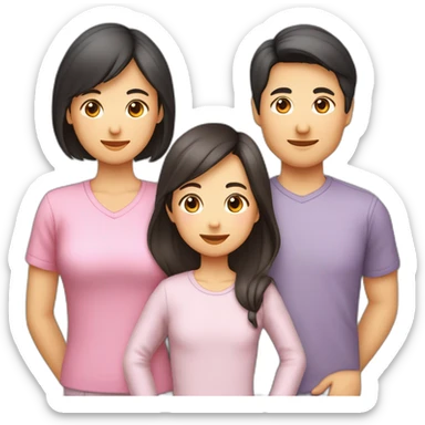 Famille 4 personne 1 fils aîné fille cadette au cheveux long 1 père asiatique 1 mère sticker