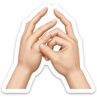 a pair of hands cracking their knuckles, by interlacing fingers, rotating the hands, and extending sticker