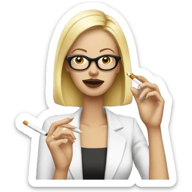 blonde woman with glasses  smoking a cigarette, cigarette in clear hands  sticker