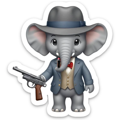 elephant with tommy gun and fedora hat sticker