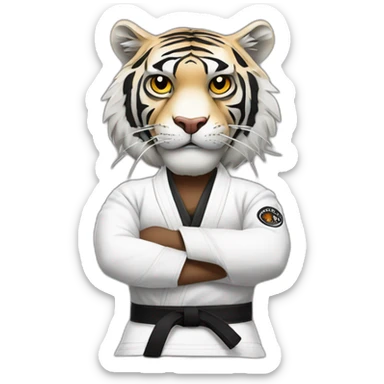 Tiger with evil face  jiu-jitsu black belt with his arms crossed sticker
