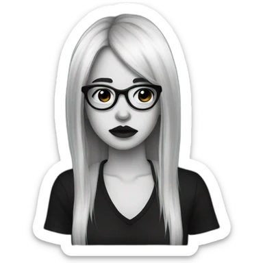 Crying-goth-girl-dark-hair-with-glasses-black-tshirt sticker