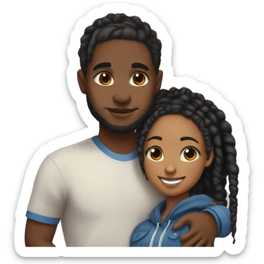 Realistic black girl with box braids and light skin boy with short curly hair and a short beard hugging sticker