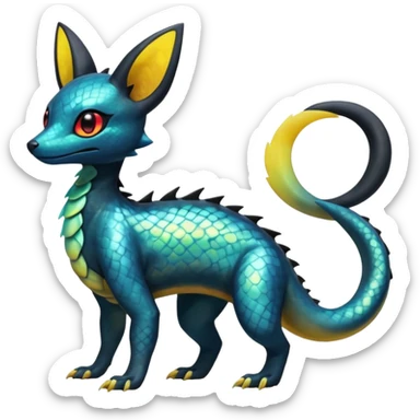  Scaley Shiny White Iridescent Colorful Exotic Salandit-Umbreon-Fakémon-hybrid-creature (full body)  sticker