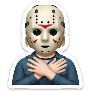 Jason Voorhees, looking cute, with his hands clasped in front of him, at a sideways angle, looks like he is in love sticker