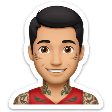 A man in tattoos handsome with flirty smile till legs black hair, bristle  sticker