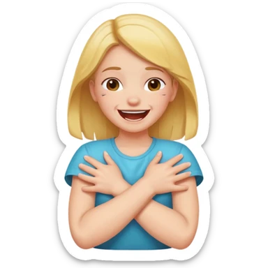 Girl arms crossed choking herself laughing sticker