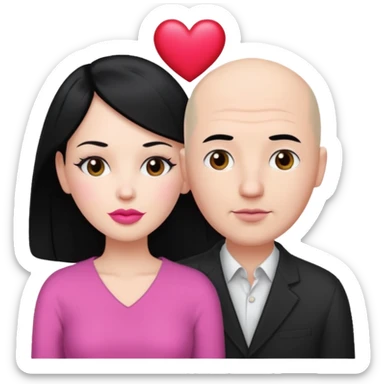👩🏻‍❤️‍💋‍👨🏻 this one but the man should be bald. white woman with black hair and white bald man and a heart between their heads. she has pink lips sticker