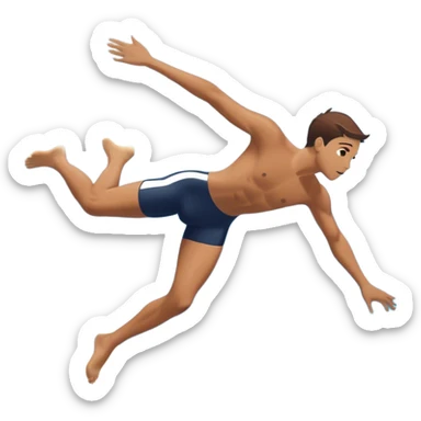 A person mid-air after jumping off a diving board, body slightly tense but moving forward. Below them, a pool labeled "Confidence", with ripples forming. A subtle 5-4-3-2-1 on the diving board shows they took the leap despite fear. sticker