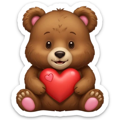 smiling bear with a heart on its chest sticker