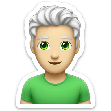 White Software engineer with green eyes coding on a macbook with AirPods sticker