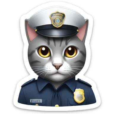A gray cat dressed as a police officer with ‘Tokyo’ written on its police hat. sticker
