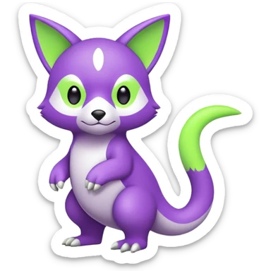 Cute cool purple neon-green white lime animal hybrid Fakemon full body sticker