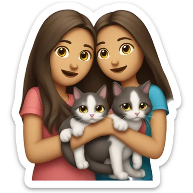 Two long hair brunettes keeping two cats in their hands sticker