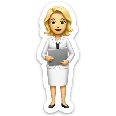 White woman holding a resume sticker