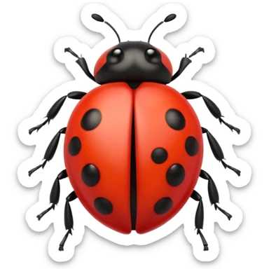 A 3D Apple-style emoji of a cute red ladybug with black spots, shiny smooth body, small antennae, and gentle light reflection on its wings. Centered, clean white background, colorful and playful design. sticker