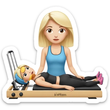 Blonde lady on pilates reformer rolling her eyes  sticker
