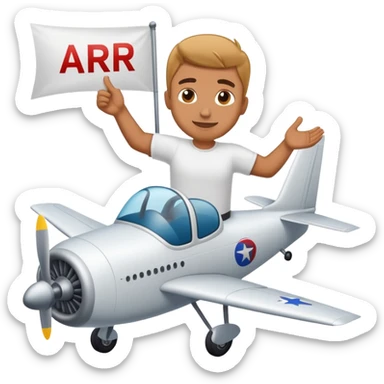 Man in white t shirt flying plane with banner that says ARR behind the plane sticker