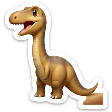 Cinematic Cute Yawning Brachiosaurus Portrait Emoji, Head tilted slightly with a dramatic, wide-open yawn, showcasing a gently drooping long neck and a small head with sleepy, half-closed eyes, set against a massive, textured body in warm earth tones, Simplified yet irresistibly adorable features, highly detailed, glowing with a soft, cozy golden glow, high shine, relaxed yet expressive, stylized with a dash of whimsical ancient charm, soft glowing outline, capturing the essence of a drowsy yet affectionate Brachiosaurus that appears ready to stretch and yawn its way out of the screen! sticker