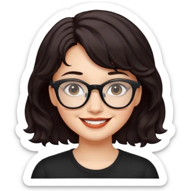 niña con pelo corto ondulado color negro rojiso con lentes negros  sticker