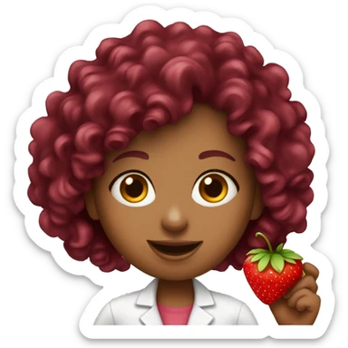 dietitian girl burgundy curly hair eating a strawberry  sticker