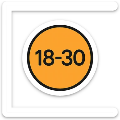 Discord role icon for ages 18-30, minimalistic circle or badge with bold '18-30' text, clean and modern design sticker