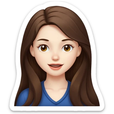 pale skin girl with long brunette hair and brown eyes, winking sticker