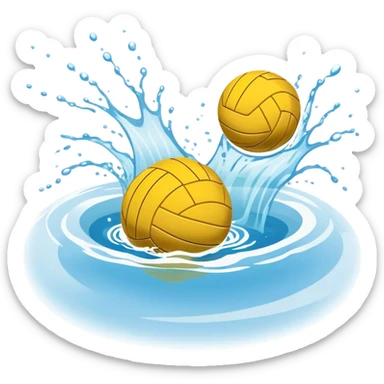 An icon featuring a yellow water polo ball floating on the water with goals in the background, inside a swimming pool. The design includes splashes and ripples, symbolizing the fast-paced action and strategy of water polo. Transparent background highlights. sticker