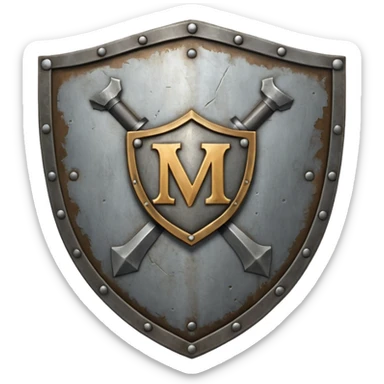 a battle worn steel shield with engraved roman numerals for 30, the roman numerals should be prominante and in the center of the shield sticker