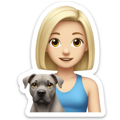 Blonde girl with a gray Staffordshire terrier; she has blue eyes and shoulder-length hair  sticker