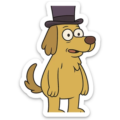 dog with a tophat, flat toon style sticker