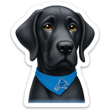 Large Black Lab dog in a Detroit Lions bandana or jersey  sticker