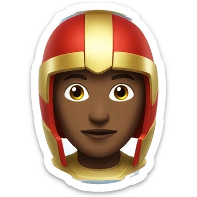 The image shows a red and gold helmet with a stylized \"V\" design on the forehead, and a golden frame around the eye area. The helmet appears to be worn by a character in a science fiction or superhero setting. sticker