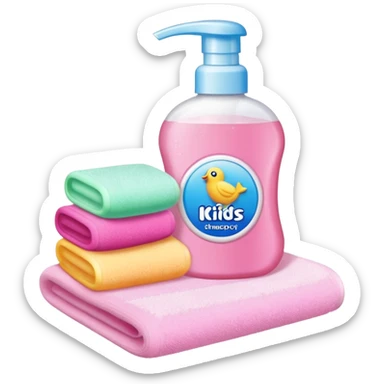 Soap, washcloth and kids shampoo sticker