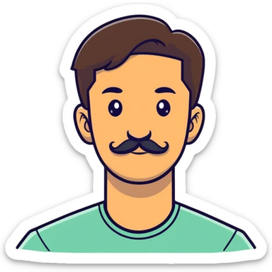 close-up of man face only with mustache, medium eyes, medium light skin tone, dark hair, no neck visible, just the face sticker