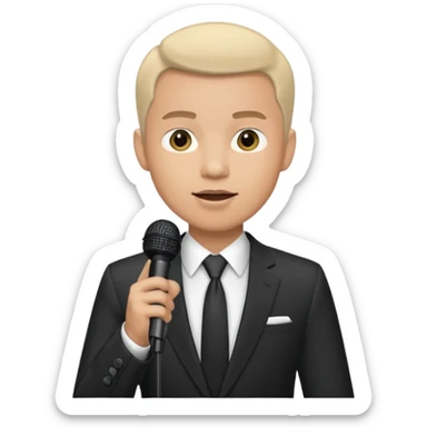  a man gives a speech whith microphone sticker