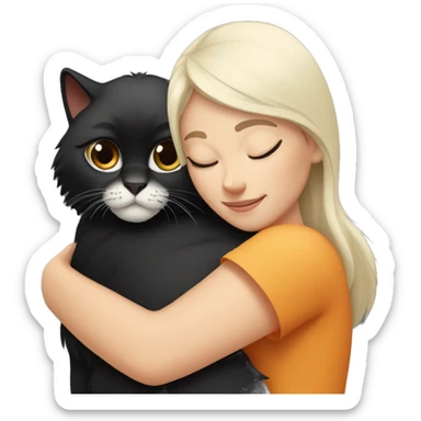 White woman with black hair hugging a Himalayan cat tiger sticker