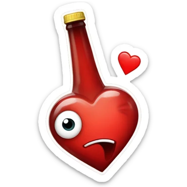 A red heart ❤️ with eyes, a mouth, and hands, tipsy and drunk, holding a bottle, looking wobbly and playful sticker