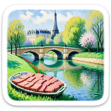 impressionist SPAM meat  claude monet paris spring landscape  sticker