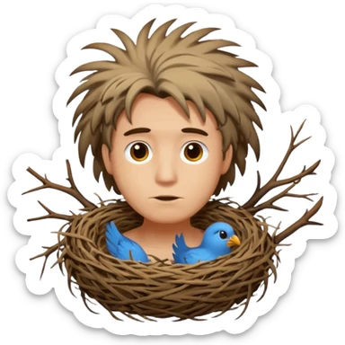 Man who's hair is a Birds nest sticker