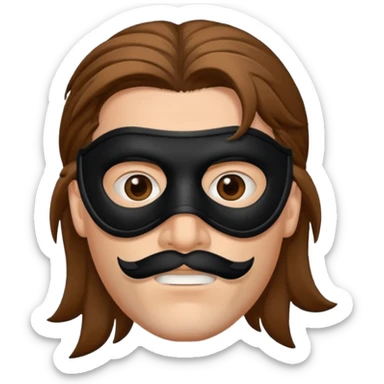 A guy with a brown mullet and a black mask over his mouth and nose sticker