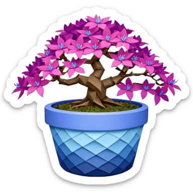 Bonsai hair-fine-leaf group crimson crystal azalea purple and cream blue forest planting in origami style pot  sticker