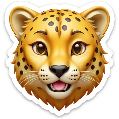 Cinematic Comical Cheetah Portrait Emoji, Head tilted dramatically with an exaggeratedly amused expression, featuring a striking, glossy golden Fur with bold spots, wide, expressive amber eyes filled with playful disbelief, Simplified yet hilariously expressive features, highly detailed, glowing with a slightly sassy glow, high shine, dramatic yet playful, stylized with an air of cheeky mischief, bright and endearing, soft glowing outline, capturing the essence of a spirited and over-the-top cheetah, so meme-worthy it feels like it could dash its way into internet fame instantly! sticker