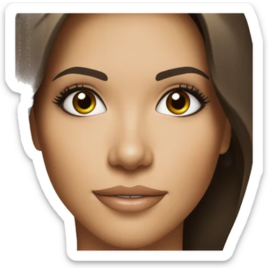 3/4 face, contrasted, shadow, light, Eva Longoria expression, wink, thin nose, brunette woman, hazel eyes, long eyelashes, dark shoulder shaded hair, white t-shirt sticker