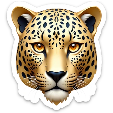 Cinematic Noble Jaguar Portrait Emoji, Poised and elegant, with a sleek, muscular build adorned with striking rosette patterns and intense, focused eyes, Simplified yet sharp and sophisticated features, highly detailed, glowing with a soft, wild luminescence, high shine, intelligent and graceful, stylized with an air of untamed nobility, focused and alert, soft glowing outline, capturing the essence of a watchful guardian that feels as though it could step out of the screen with effortless authority! sticker