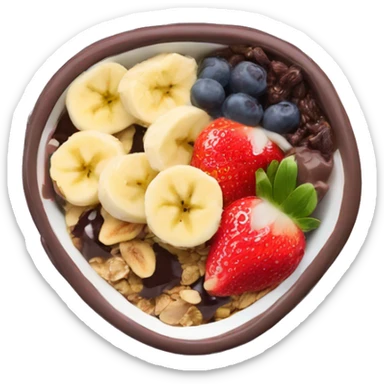 açaí bowl with nutella, bananas, strawberry, and granola sticker