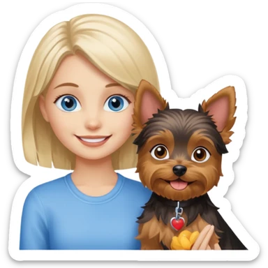 smiling blue eyed girl with Yorkie dog sticker